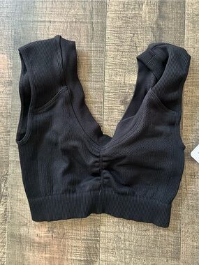Free People Black Ribbed Sports Bralette